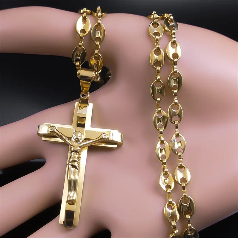 Gold Crucifix Pendant Necklace