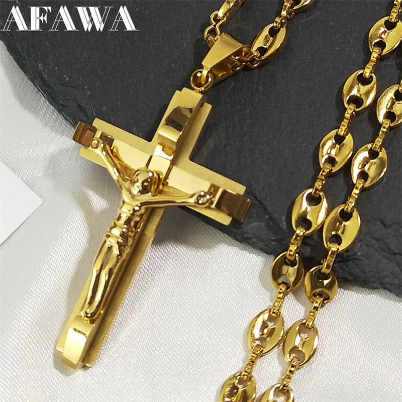 Gold Crucifix Pendant Necklace